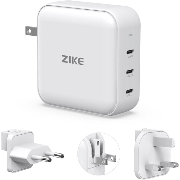 USB-C Power Adapter 140W 3-in-1 Fast Charging , Zike Z1214 New GaN III Technology, PD3.1 Fast Charger with Foldable Plug, 100-240V , Compatible with Laptops Phones Tablets MacBook iPhone