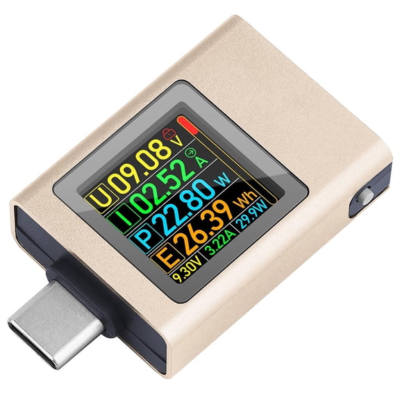 USB C Power Meter Tester, Amp Volt Voltmeter Ammeter Detector, Color LED Display Charging Protocol, Gold