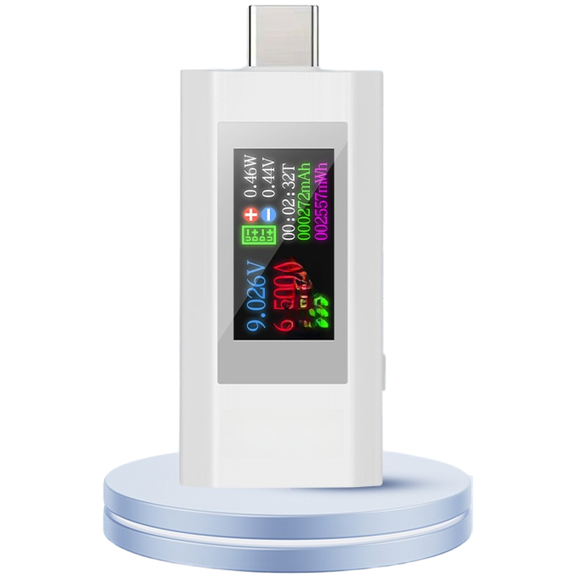 USB-C Power Meter Tester With Color LCD Display, 4-30V Bidirectional Voltage Current Monitor Up To 5.1A, QC 2.0/3.0 Fast Charging Detector For Battery Capacity And Energy Analysis(white)