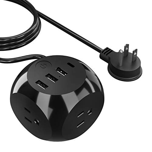 USB C Power Strip by Ceptics - Small & Compact - Travel Size - Grounded Dual USB + USB-C - 3 USA Outlets Input - Powerful 21W Max Total - Desk Charging Hub Station