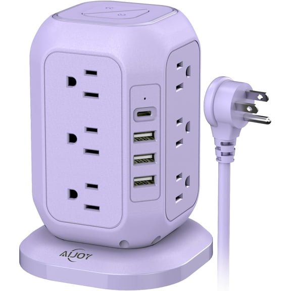 USB C Power Strip Tower, Surge Protector with 12 AC Outlet and 4 Ports, 10 FT Extension Cord, 1200J Protector, Charging Station, Office Supplies, Dorm Essentials, Woman
