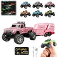 thumbnail image 1 of USB-C Rechargeable 2.4Ghz RC Truck with Trailer, Remote Control Car with LED Headlights and Taillights, Three-Speed Options, Alloy Body, 1 * Truck and Trailer with Remote Control (1:64 Scale), 1 of 9