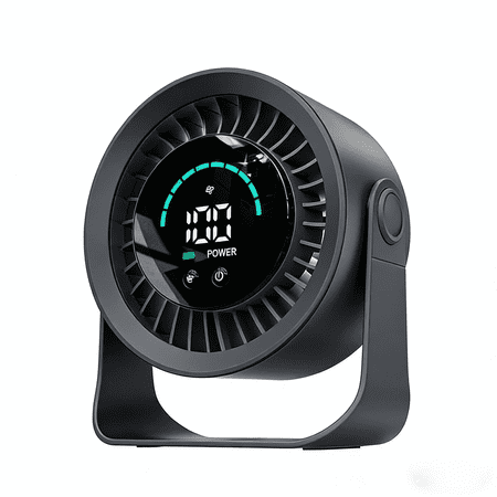 Mighty Rock USB-C Rechargeable Desk Fan - Touch Control with 3000mAh Battery, 5 Speeds Ultra Quiet, LED Display for Bedroom Office Dorm, Black