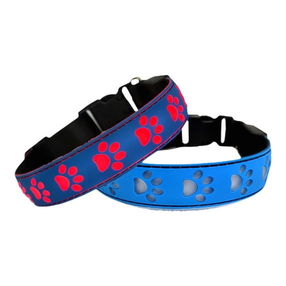 USB-C Rechargeable LED Dog Collar - Multicolor Paw Print Light-Up Collar with 7 Lighting Modes, Adjustable & Waterproof for Night Safety Small Dogs