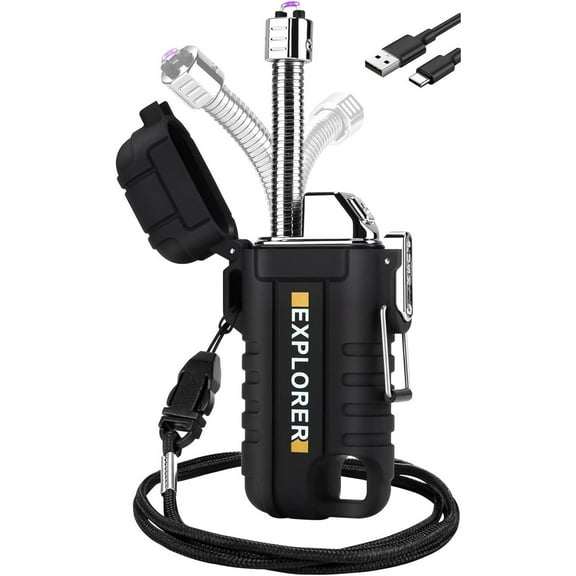 USB C Rechargeable Lighter, 360° Flexible Neck, Wind & Water Proof, Electric Arc Lighters for Candle, Camping,Black