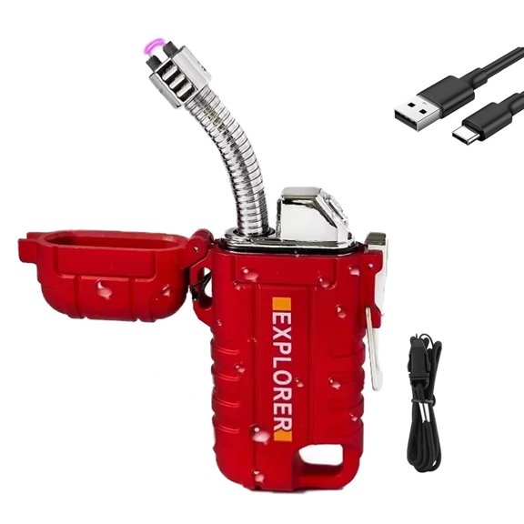 USB C Rechargeable Lighter, 360° Flexible Neck, Wind & Water Proof, Electric Arc Lighters for Candle, Camping,Red