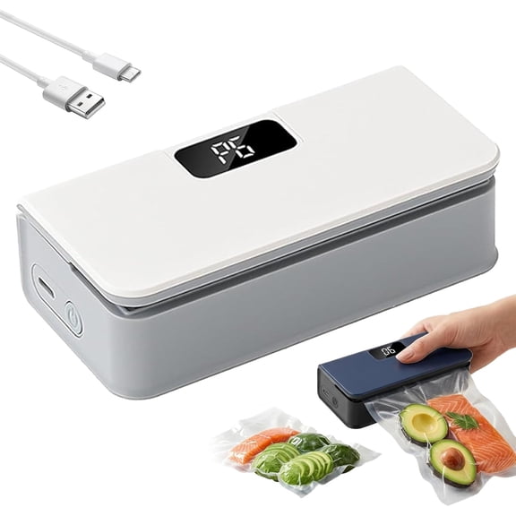 USB-C Rechargeable Mini Bag Sealer, 2-in-1 Portable Heat Sealer with Cutter & LED Display, 6-Level Adjustable Temperature, Magnetic Fridge Holder for Chip Snack Plastic Bags (White)