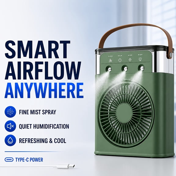 USB-C Rechargeable Mist Spray Cooling Fan, 3700mAh Battery 3 Wind & Spray Modes Portable Mini Air Conditioner Fan for Home Office Dorm Use