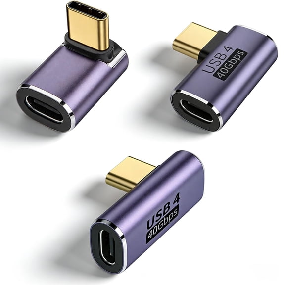 USB C Right Angle Adapter PD 240W for Thunderbolt 4/3, Right Angle 90 Degree USB C Male to Female Extender USB 4.0 L Shape Connector with 8K@60Hz Video for iPad, MacBook, 3-Pack