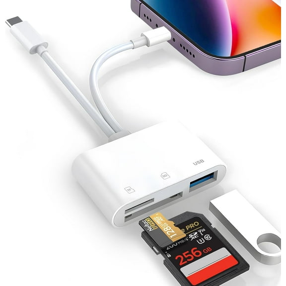 USB C SD Card Adapter Cable, 3-in-1 Phone Port Memory Reader Compatible with iPhone 16 15 Pro Max & Samsung Galaxy S24 S23, Fast Photo Transfer for Digital Camera