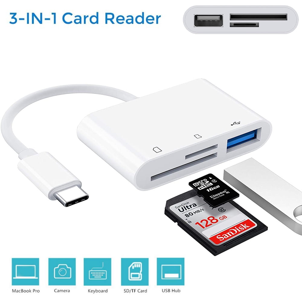 USB C SD Card Reader Adapter, Type C Micro SD TF Card Reader Adapter, 3 in 1  USB C to USB Camera Memory Card Reader Adapter for New Pad Pro MacBook Pro