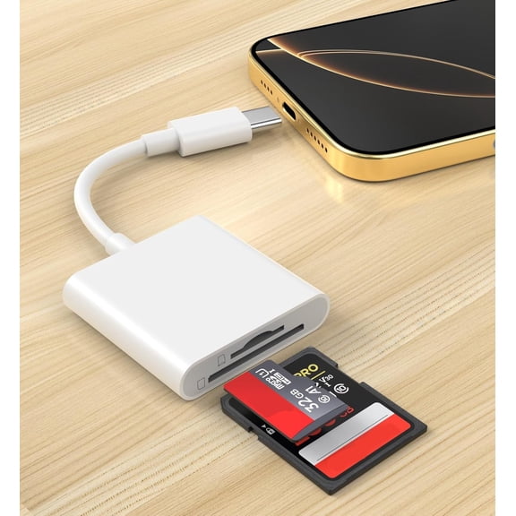 for USB C SD Card Reader Compatible for iPhone 16/16 Plus/16 Pro/16 Pro Max/15/15 Plus/15 Pro/15 Pro Max, Dual Card Slot Micro SD/SD Memory Card Reader Trail Camera Viewer SD Card Adapter,
