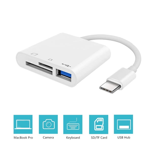 USB C to SD Card Reader with USB 3.0 Thunderbolt to Micro SD TF Card Reader, 3 in 1 USB-C to USB Camera Memory Card Reader Adapter for iPad Pro MacBook Pro/Air iMac M1 XPS13/15