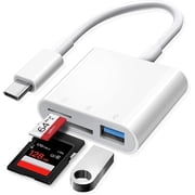 SD Card Reader Compatible with iPhone/iPad, Trail Camera Viewer, 3-in-1 SD Adapter with Dual Slots & USB Port, Memory Card Adapter Dual-connector Design with USB-C for Photographers, Plug & Play