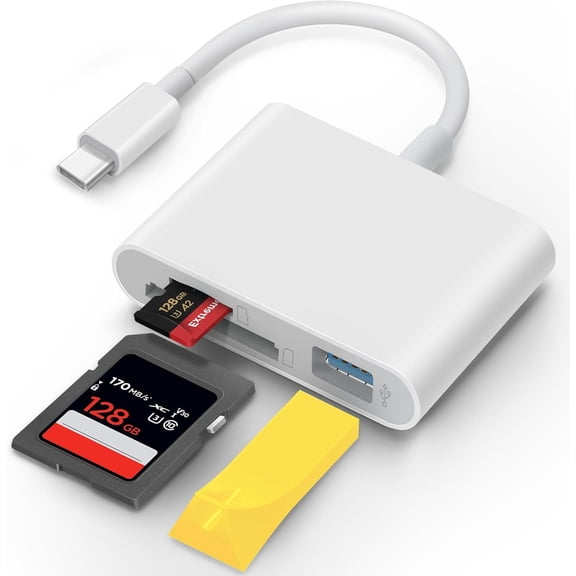 USB C SD for iPhone 15 16 iPad Mac 3 in 1 USB-C Memory Trail Camera Card Adapter with Dual Slots & USB Port for Mac MacBook Pro/Air/Mini Android Laptop More USBC Typec Devices