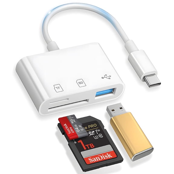 USB C SD Card Reader for iPhone 15 iPad Mac 3 in 1 USB-C Memory Trail Camera Card Adapter with Dual Slots & USB Port for Mac MacBook Pro/Air/Mini Android Laptop More USBC Typec Devices