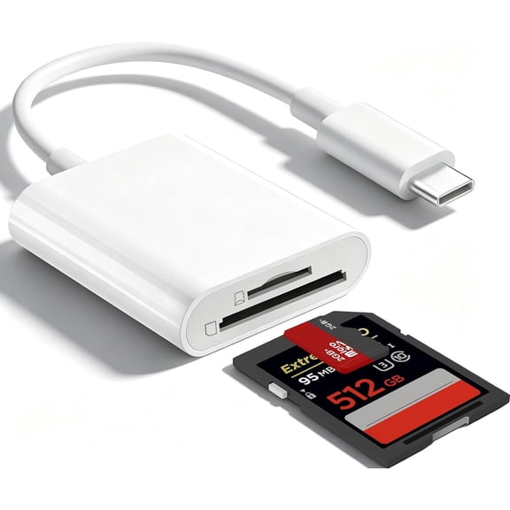 USB C SD Card Reader for iPhone 17/16/15/iPad/MacBook/Mac, USB-C Type C SD Reader 2 Slots Supports SD and MicroSD Memory Card Adapter Digital Camera Adapter Trail Viewer, Plug and Play