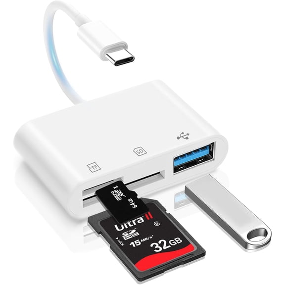 USB C SD Card Reader for iPhone Adapter, 3-in-1 Memory Card Reader Dual Slots with USB Camera Adapter, Digital Camera Adapter iPhone 15/16/17, iPad, Mac, MacBook Pro/Air