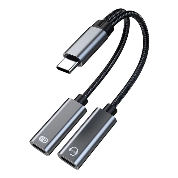 USB C Splitter 2 in 1 USB C Headphone Adapter Sound Dongle Cable with PD60W Charging Port Splitter For Phone Tablet
