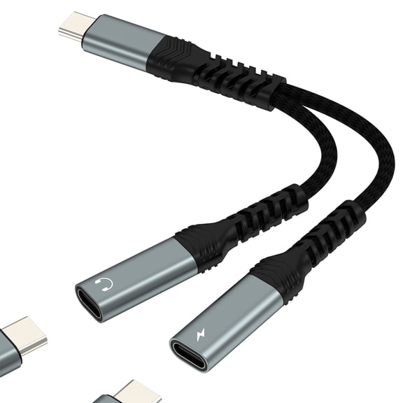 USB C Splitter(2in1)Type C to Headphone Adapter for IPhone 17 16 15 Charger Cable Jack Audio Dongle Dual Charging Aux Cord Fast Multi Port Car Headset for IPad Wired Compatible for Samsung S26 S25
