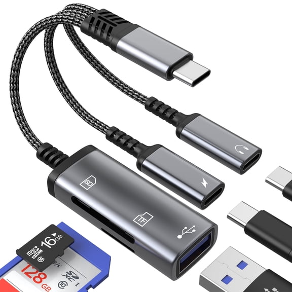 USB-C Splitter Charging SD Card Reader Adapter USB Micro SD Headphone for Apple for iPhone 17 16Pro Max for iPad Compatible with Samsung Galaxy S26 S25 Jack Digital Camera Memory Stick Accessories TF