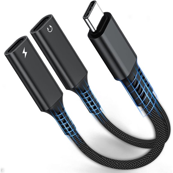 USB C Splitter, Dual USB C Headphone and Charger Adapter, 1 in 2 Out Type C Audio Jack Dongle with PD 60W Fast Charging Cable for iPhone 17 16 15 Pro Max, iPad, Samsung Galaxy S25 S24 Ultra More USBC