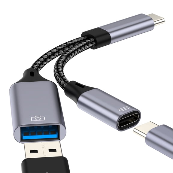USB C Splitter OTG Adapter USB Cable for iPhone 17 16 15 Pro Max Compatible with Samsung Digital Camera Type C for Apple Charging Converter to Charger for iPad Dual Power Thunderbolt Port