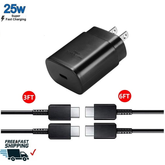 USB C Super Fast Charger for AT&T Radiant Max 5G 25W Charger Type C Super Fast Charging with 3Feet & 6 Feet Cables Included - Black