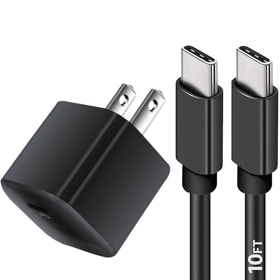 USB C Super Fast Charging PD 20W Wall Charger for Samsung Galaxy Note10 / 10+ / S20 Ultra / S20 plus / S20 5G and S10 Lite / Note 10 Lite USB Type C to USB Type C Cable - 10 feet