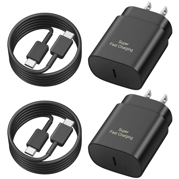 USB C Super Fast Wall Charger-2-Pack 25W USB-C Fast Charger-6Ft Type C to Type C Cable for Samsung Galaxy S22/S22 Ultra/S22+/S21 Ultra/S21+/S21/S20 Ultra/Note 20 Ultra/Note 10+/Not 10