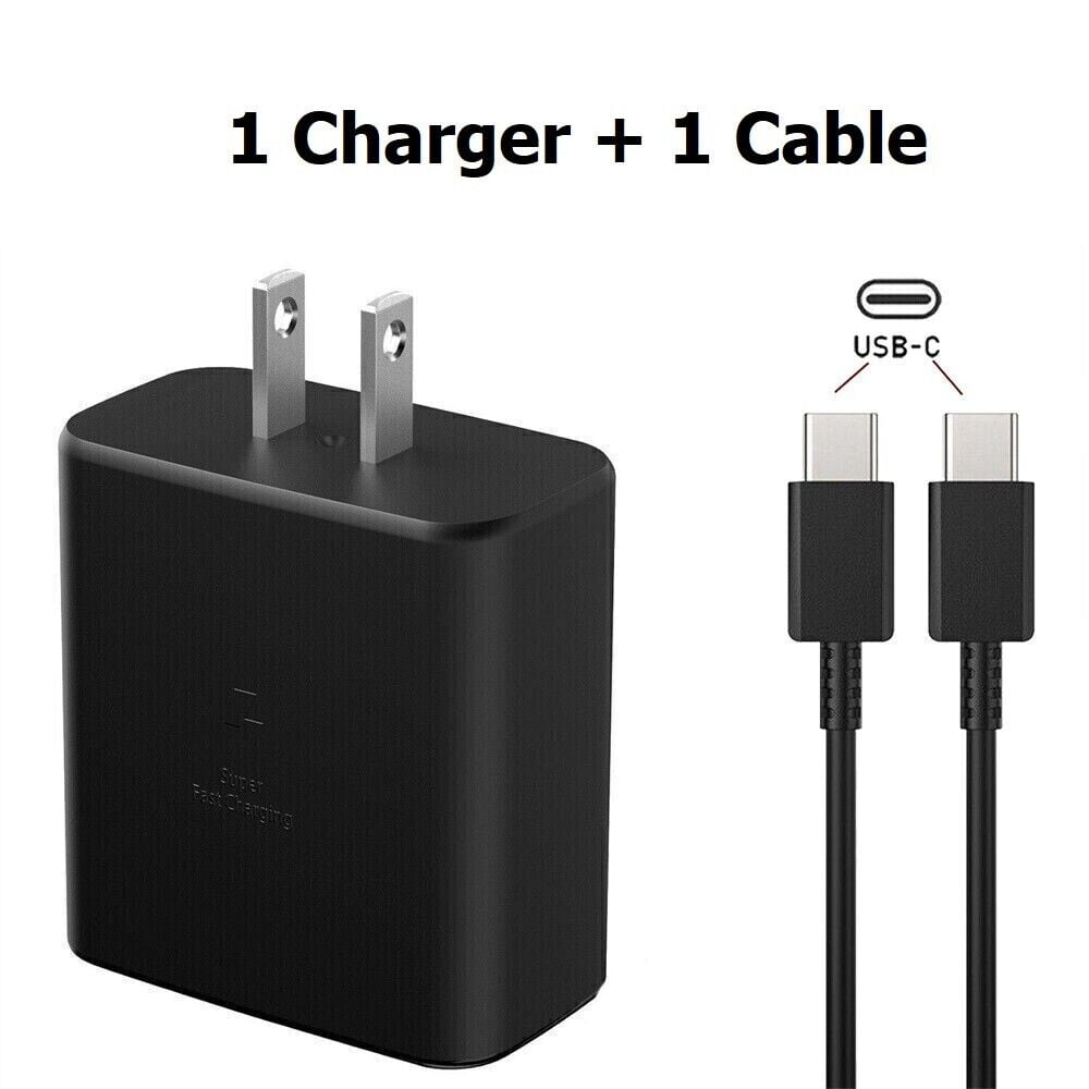 USB C Super Fast Wall Charger 45W + 3FT Cable For Samsung Galaxy S23 S22 S21 S20 & Note, Z Fold (Black) - Pack Of 2