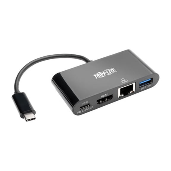 USB-C to HDMI Adapter with USB-A Hub, Gigabit Ethernet, Thunderbolt 3, 4K - PD Charging, 30 Hz, Black