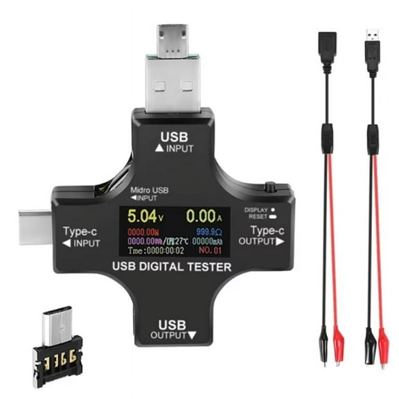 USB C Tester,2 in 1 Type C USB Tester Color Screen IPS Digital Multimeter,Voltage,Current,Power,Resistance,Temperature,1 * USB Tester 1 * OTG adapter 1 * USB dual-head clip test line