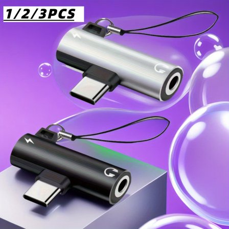 USB-C To 3.5mm Audio Adapter with Charging Port - Aluminum Digital DAC for IPhone 15, IPad Pro, Samsung - HiFi Sound, Compact & Portable with Lanyard