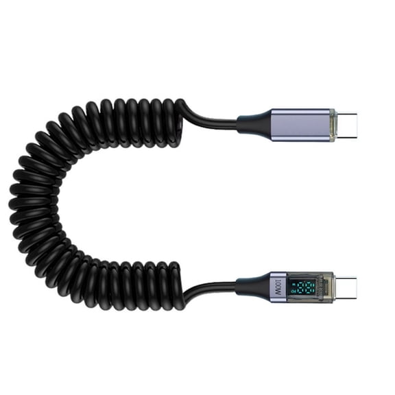 USB C To USB C 100W Fast Charging Cable Spring Coiled Designs Cord Digital Display for Smartphones Laptop Tablets