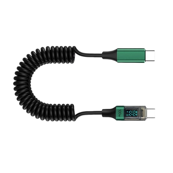 USB C To USB C 100W Fast Charging Cable Spring Coiled Designs Cord Digital Display for Smartphones Laptop Tablets