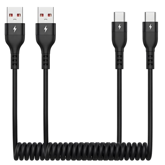 ROFAY 4.5' Coiled USB A to USB C Cable, Black, 2 Pack