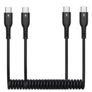 ROFAY 3' Coiled USB C to USB C Cable, Black, 2 Count, 2 Pack