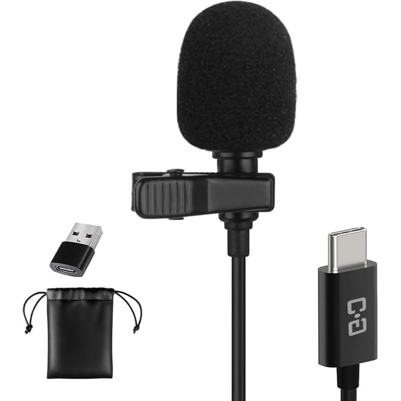 USB-C & USB-A Lavalier Microphone for Smartphones & Computers, 6.6 ft | Omnidirectional Clip-on Mic for iPhone 17/16/15, Samsung, Google, OnePlus and PCs, Ideal for YouTube, Interviews and Podcasts