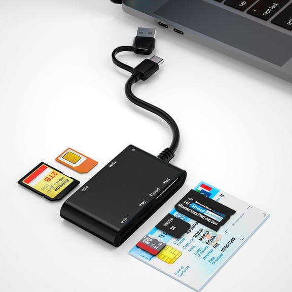 USB C USB A Sim Smart , 6 in 2 CAC Reader DOD Military/SIM/SD/TF/MS Pro Duo/M2/ID/IC/PIV Card, SIM for Windows,Linux,MacOS