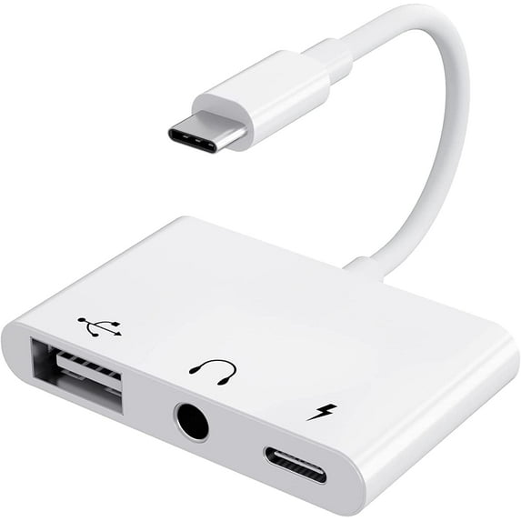 USB C to USB Adapter, 3 in 1 USB C to USB A OTG Adapter with 3.5mm Headphone Audio Jack and Fast Charging Port, USB-C Splitter Compatible with Most Type-C Phones,Laptops,iPad Pro, iPhone 15