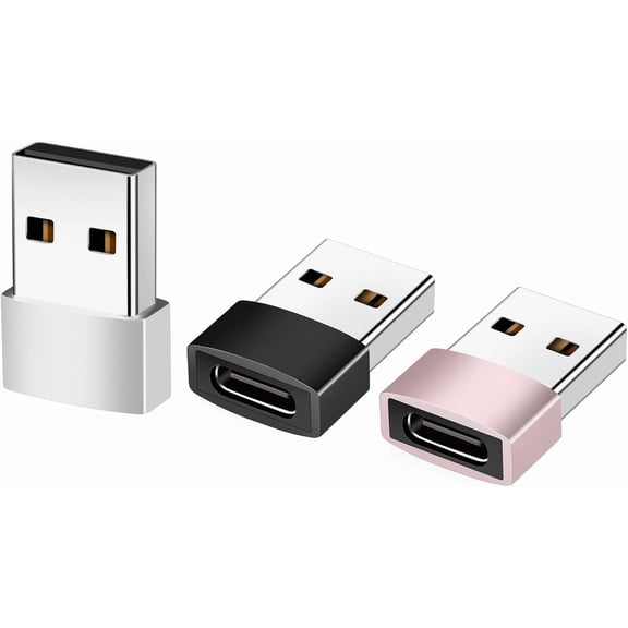 USB C to USB Adapter 3 Pack, USB C Female to USB A Male Adapter, USB Type C Female to USB OTG Connector Compatible with MacBook Pro, iPhone, Laptops, Power Banks, Galaxy, Color