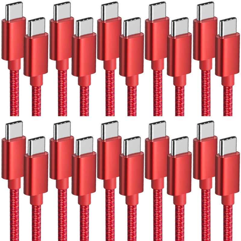 USB C to USB C Cable 10-Pack (10FT), Fast Charging Type C Charger Cord for iPhone 16 15 Pro/Pro Max/Plus, for Samsung Galaxy S24 S23 S22 S21 S20 S10 A55 A54 Flip, Pixel, Moto G, Red