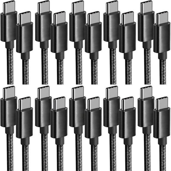 USB C to USB C Cable 10-Pack (10FT), Fast Charging Type C Charger Cord for iPhone 16 15 Pro/Pro Max/Plus, for Samsung Galaxy S24 S23 S22 S21 S20 S10 A55 A54 Flip, Pixel, Moto G, Black