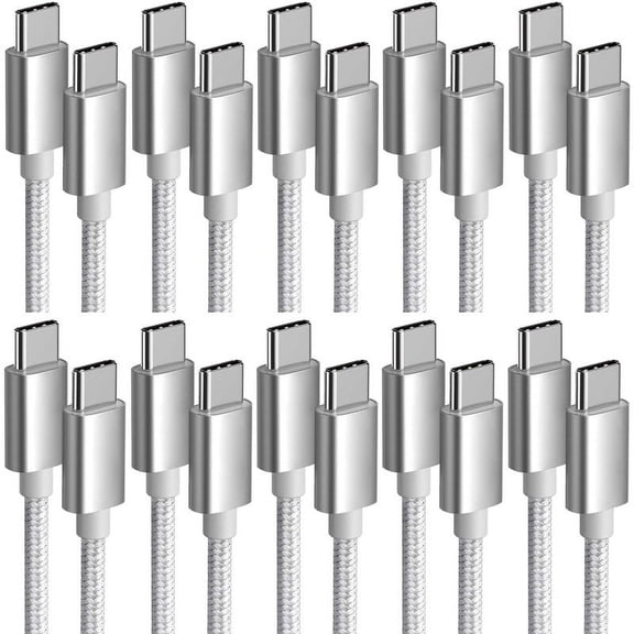 USB C to USB C Cable 10-Pack (3ft), Fast Charging Type C Charger Cord for iPhone 16 15 Pro/Pro Max/Plus, for Samsung Galaxy S24 S23 S22 S21 S20 S10 A55 A54 Flip, Pixel, Moto G, White