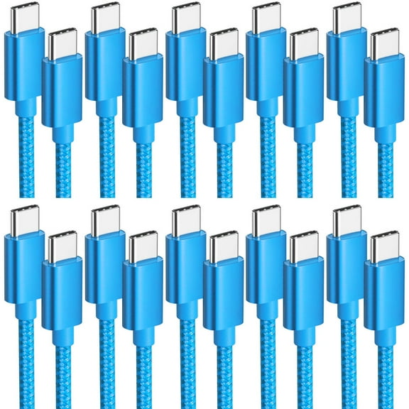 USB C to USB C Cable 10-Pack (3ft), Fast Charging Type C Charger Cord for iPhone 16 15 Pro/Pro Max/Plus, for Samsung Galaxy S24 S23 S22 S21 S20 S10 A55 A54 Flip, Pixel, Moto G, Blue