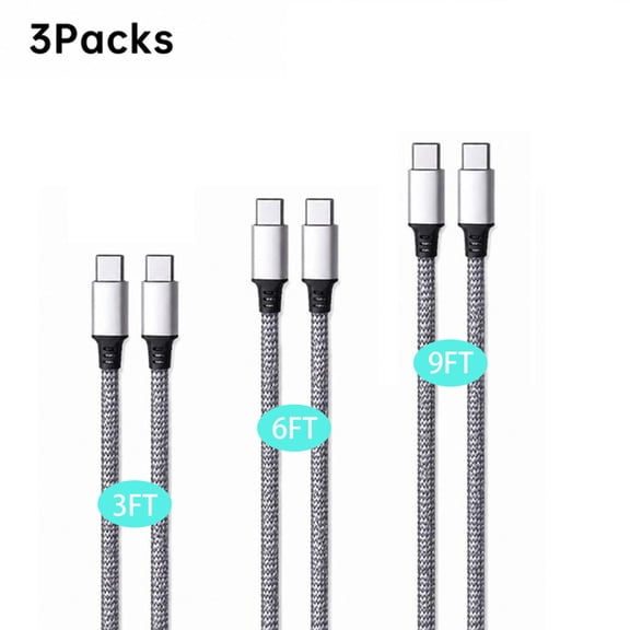 USB C to USB C Cable 3Pack [3Ft+6Ft+9Ft], 60W Extra Long Type C to Type C Fast Charging Cord Nylon Braided for iPhone 16 15 Pro Max, Samsung Galaxy S25 Ultra, Pixel and More