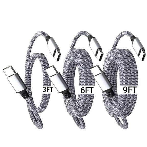 USB C to USB C Cable 3Pack [3Ft+6Ft+9Ft], 60W Extra Long Type C to Type C Fast Charging Cord Nylon Braided for iPhone 16 15 Pro Max, Samsung Galaxy S25 Ultra, Pixel and More