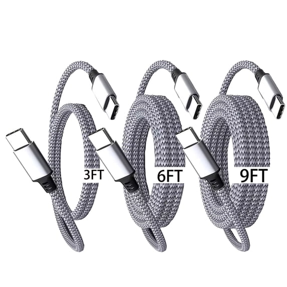 USB C to USB C Cable 3Pack [3Ft+6Ft+9Ft], 60W Extra Long Type C to Type C Fast Charging Cord Nylon Braided for iPhone 16 15 Pro Max, Samsung Galaxy S25 Ultra, Pixel and More