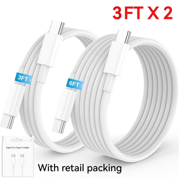 2Pack Type C to C Charging Cable for Apple 17/16/15/Pro Max, 17e/17Air, for iPad Pro/Air/Mini for MacBook Pro/Air, USB C to USB C Cable, 60W [3FT+6FT] for iPhone 17 16 15 Fast Charger Cord